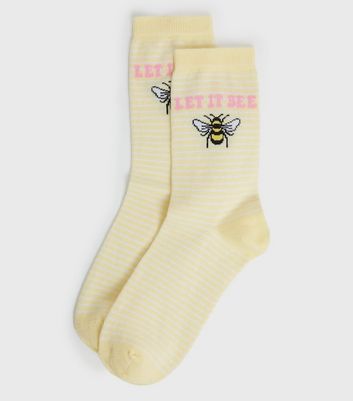 Pale Yellow Stripe Let It Bee Socks | New Look