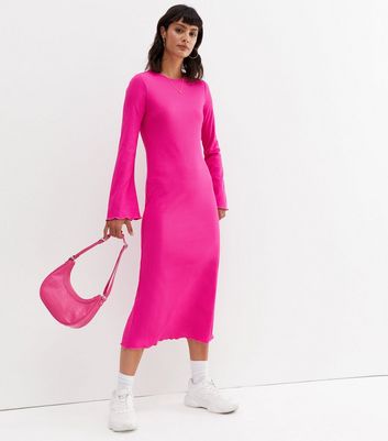 Pink ribbed 2025 midi dress