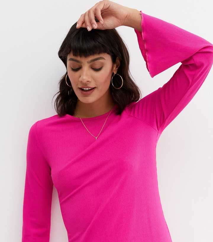 strapless open back dress Cassiopeia Hot Pink Long-Sleeve Midi Dress With Cross Waist – Club L London