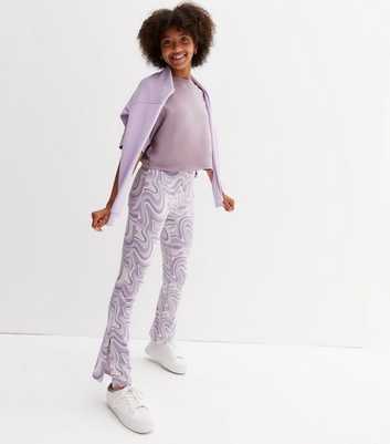 Girls Purple Marble Flared Trousers
