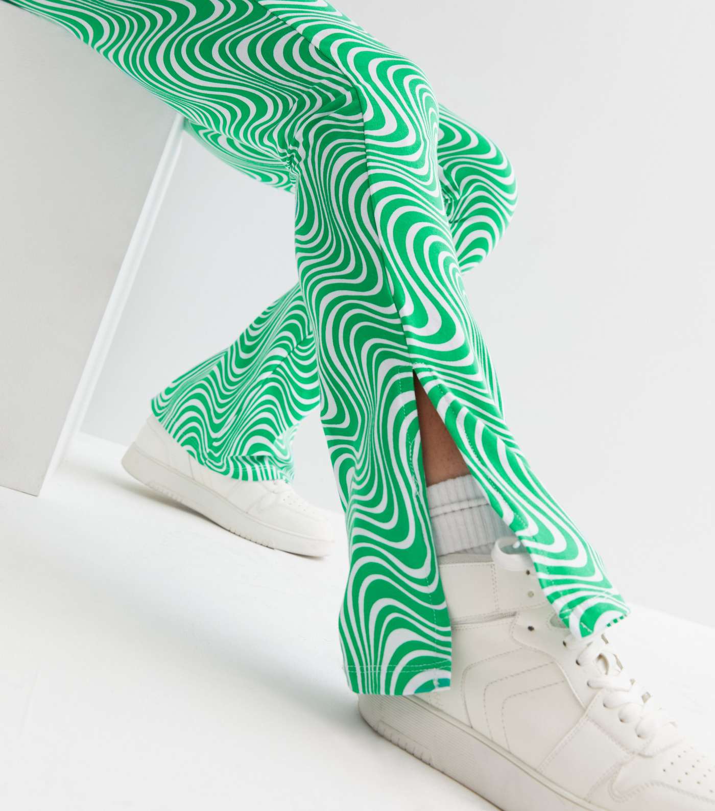 Girls Green Doodle Print Split Hem Trousers Image 3