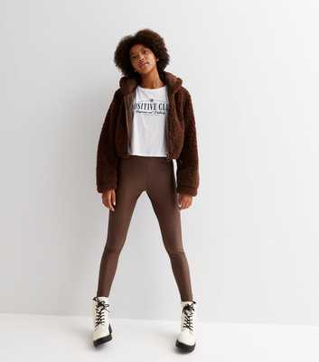 Girls Brown Leather-Look Leggings