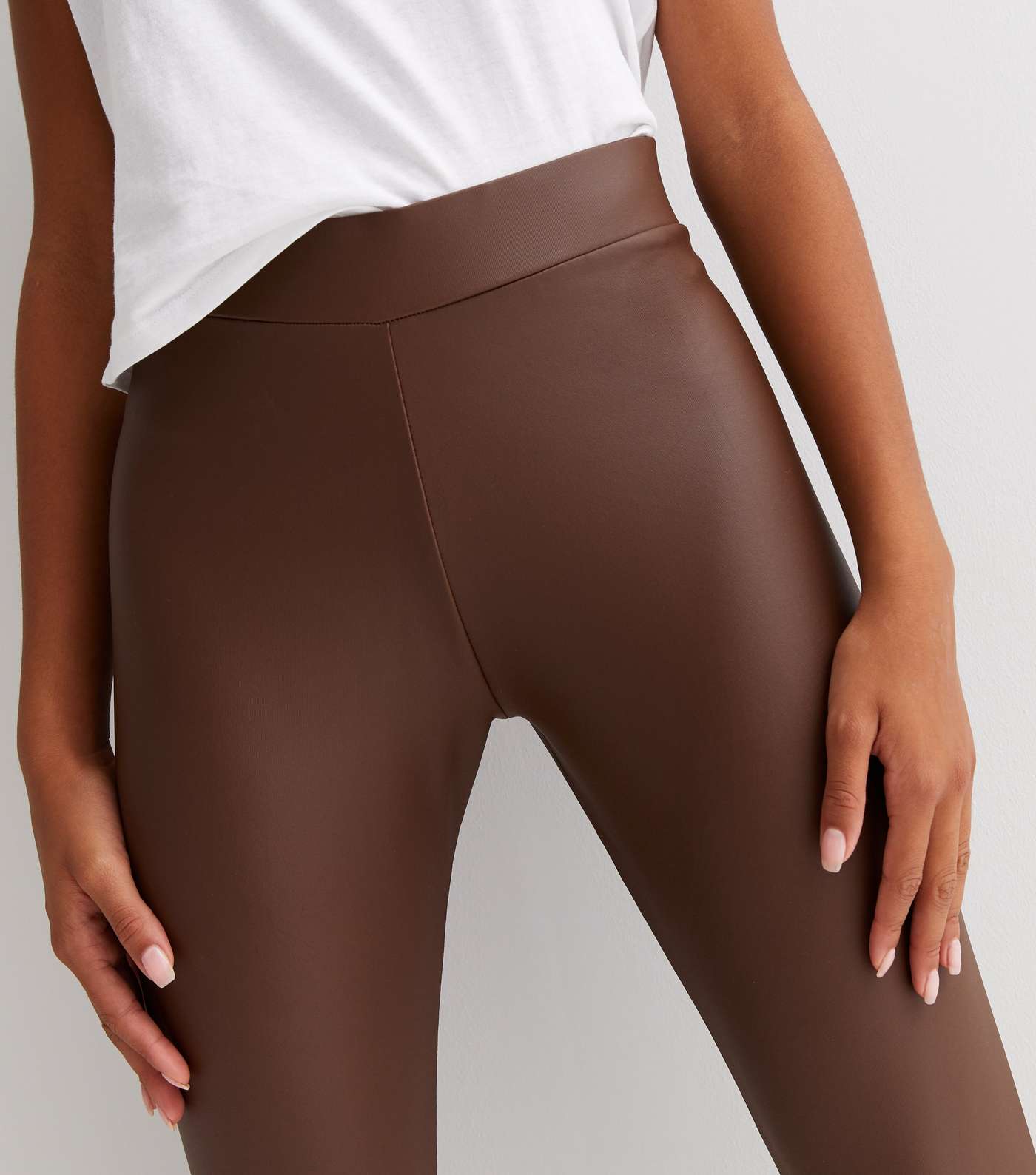 Girls Brown Leather-Look Leggings Image 3