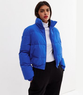 Cameo Rose Bright Blue Boxy Puffer Crop 