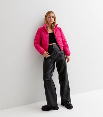 Hot pink cropped puffer on sale jacket