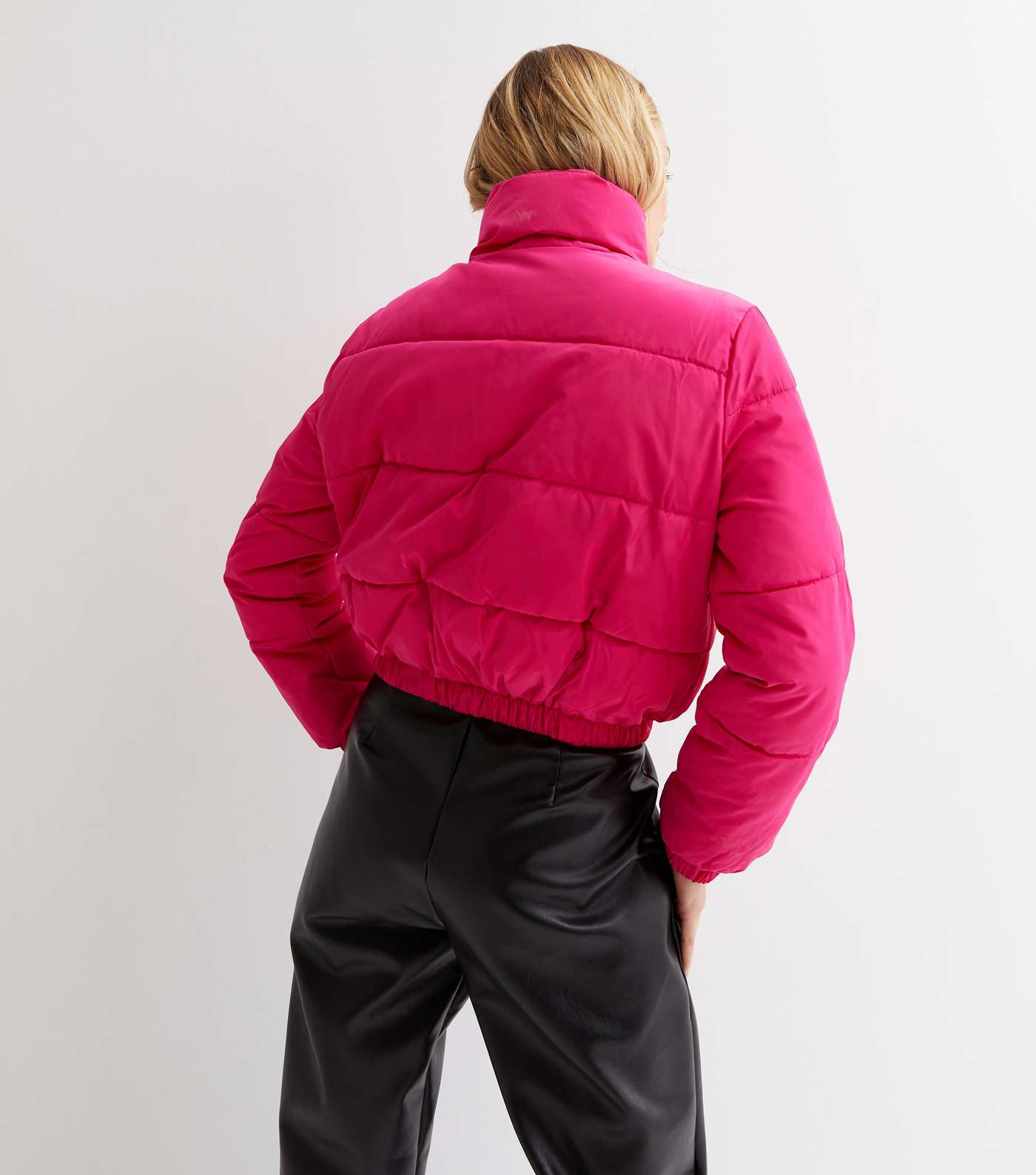 Cameo Rose Bright Pink Boxy Puffer Crop Jacket Image 4