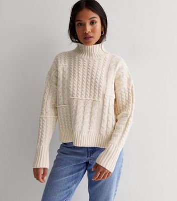 格安低価high neck patchwork cable knit vest ニット/セーター