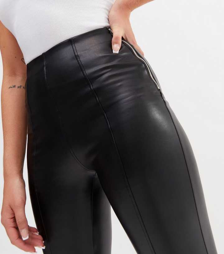 Tall Black Leather-Look High Waist Leggings