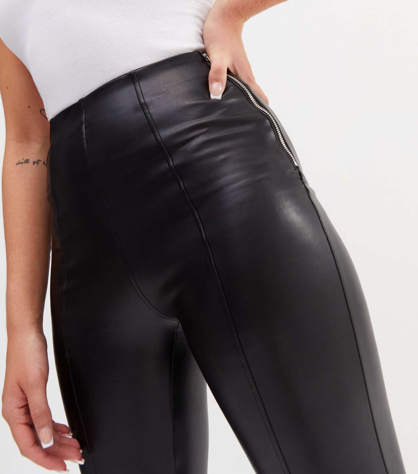 Tall Black Leather-Look High Waist Leggings Image 3