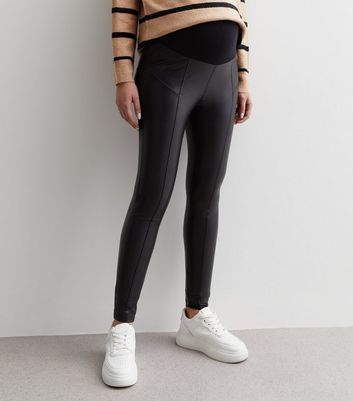 Maternity Black Leather-Look Over Bump Leggings New Look