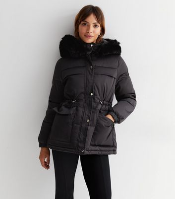 Cameo Rose Black Toggle Faux Fur Hooded Puffer Jacket | New Look
