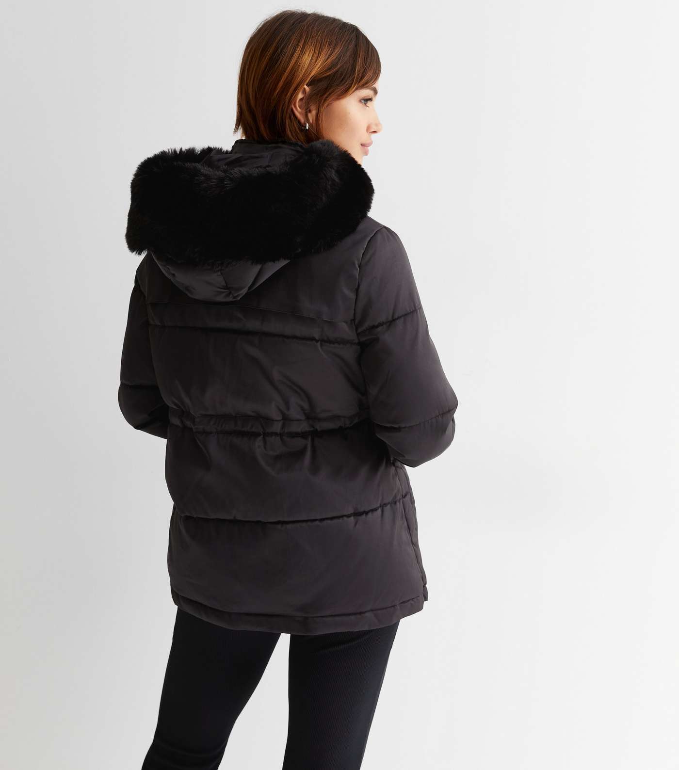 Cameo Rose Black Toggle Faux Fur Hooded Puffer Jacket Image 4