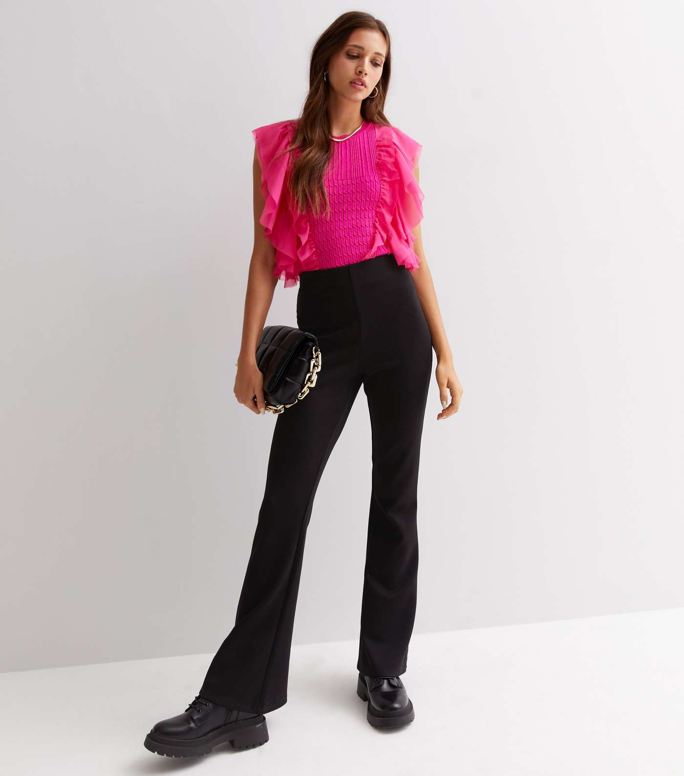 Cameo Rose Bright Pink Cable Knit Ruffle Bodysuit Image 2