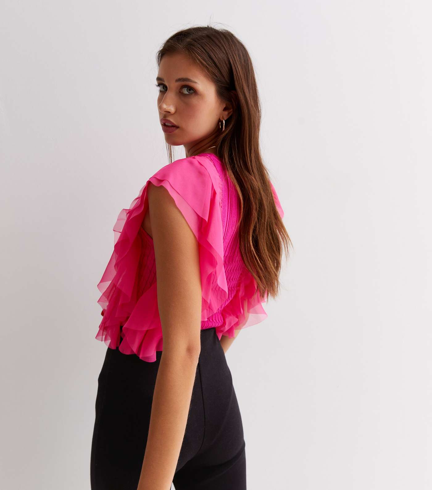 Cameo Rose Bright Pink Cable Knit Ruffle Bodysuit Image 4