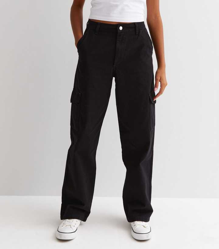 Girls Black Wide Leg Cargo Trousers
