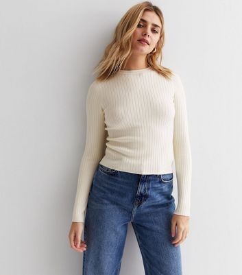 Cream Ribbed Knit Crew Neck Top | New Look