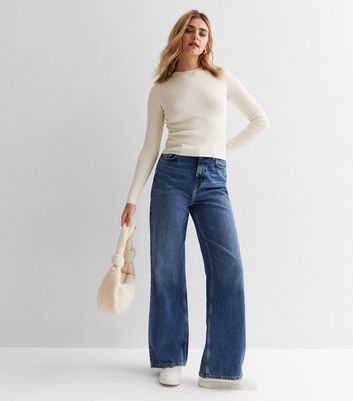 Cream Ribbed Knit Crew Neck Top | New Look