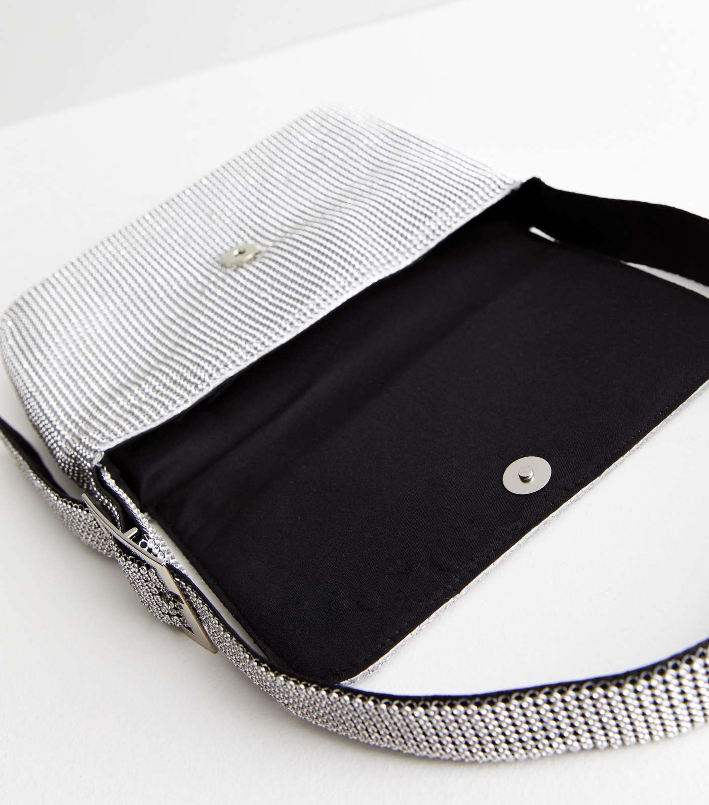 Silver Diamanté Shoulder Bag Image 4