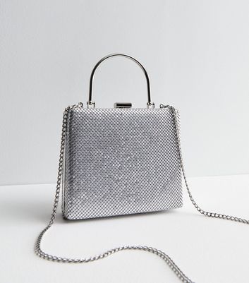 Silver Chain Mail Box Clutch Bag | New Look