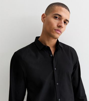 Men's Black Poplin Long Sleeve Regular Fit Shirt New Look