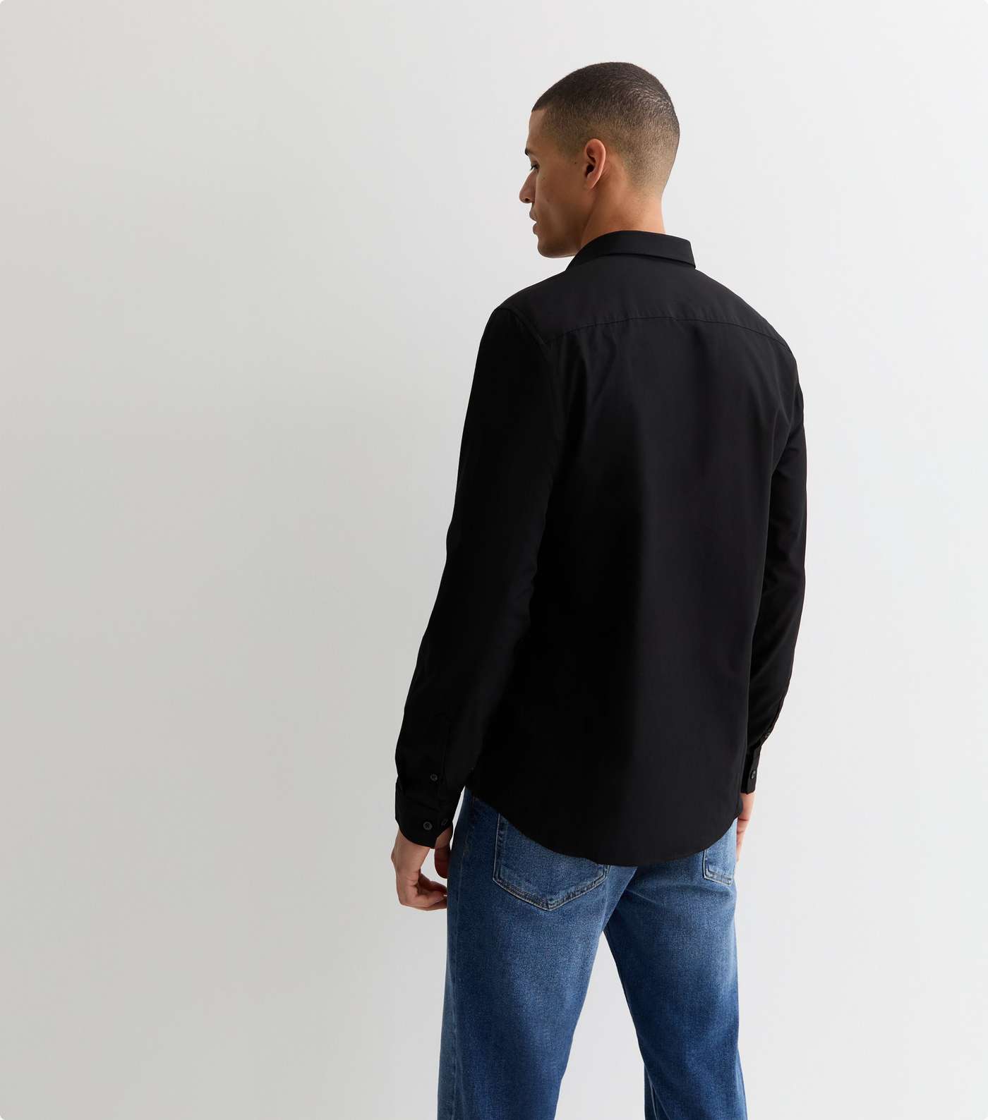 Black Poplin Long Sleeve Regular Fit Shirt Image 4