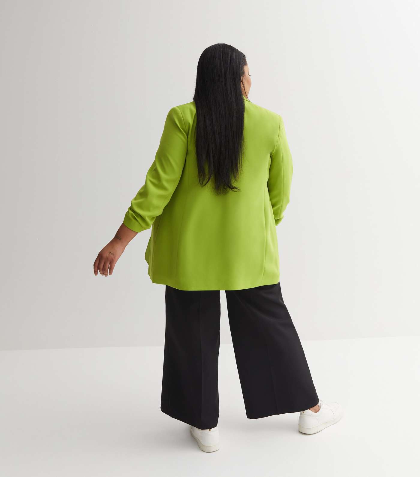 Green Ruched Sleeve Oversized Blazer  Image 8