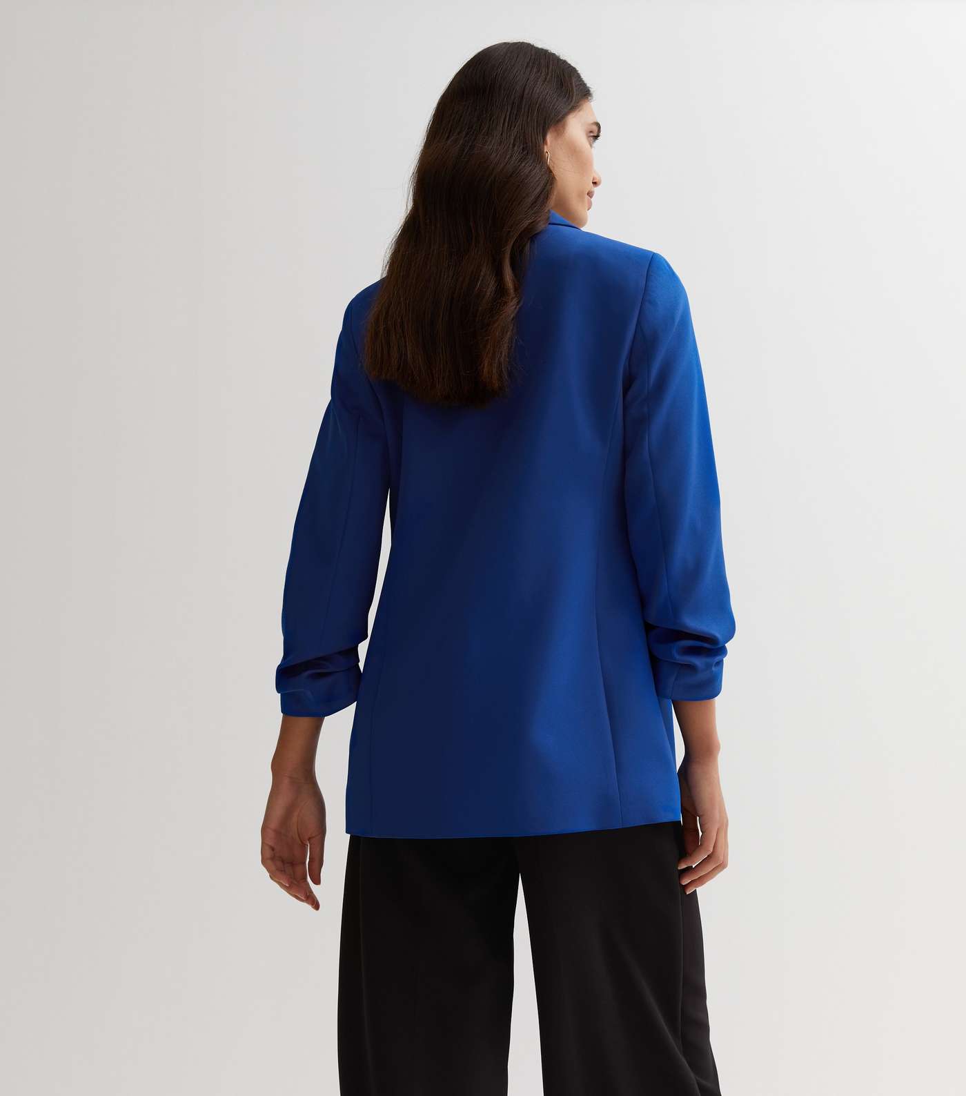 Blue Ruched Sleeve Oversized Blazer Image 4
