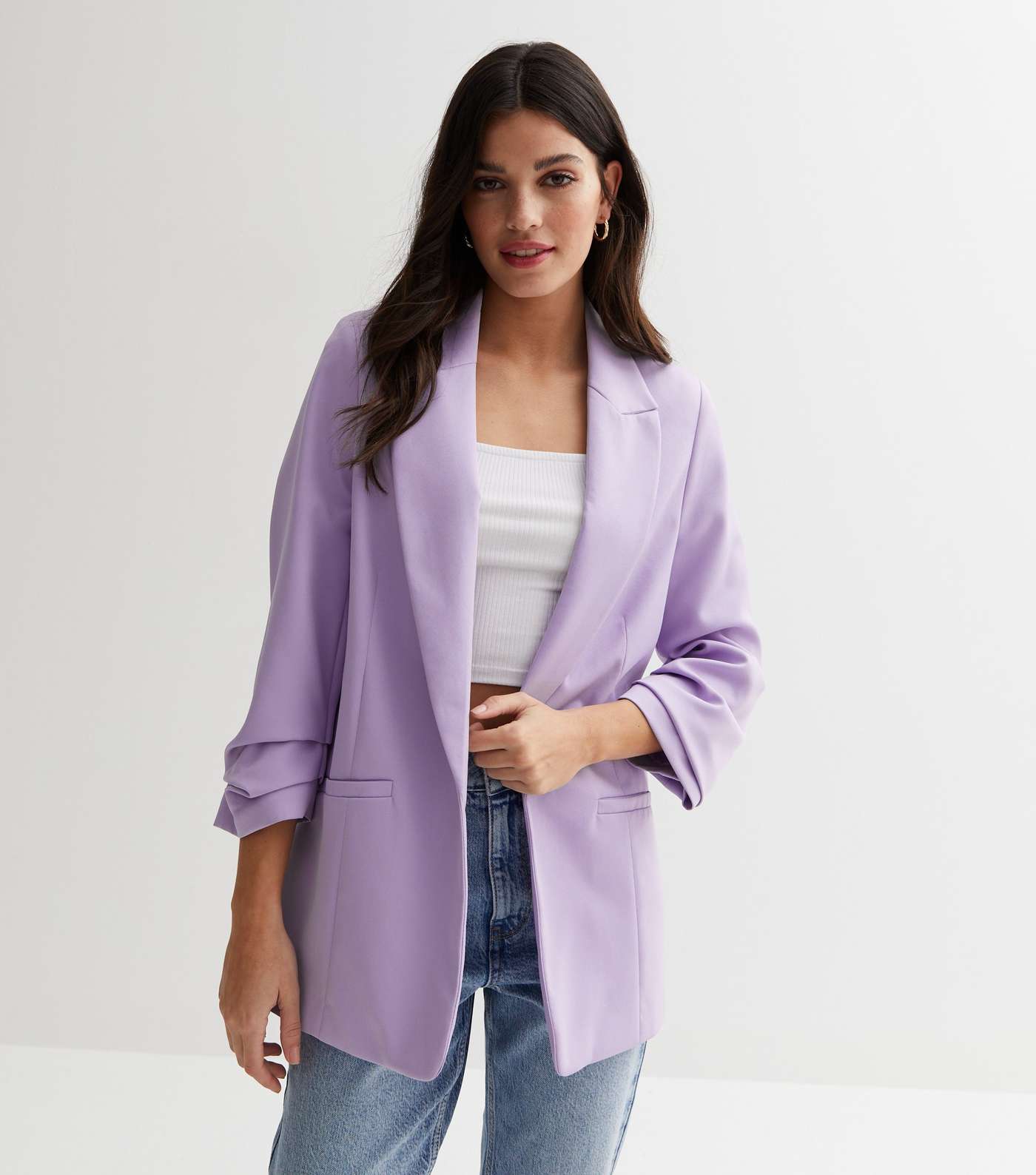 Lilac Ruched Sleeve Oversized Blazer Image 2