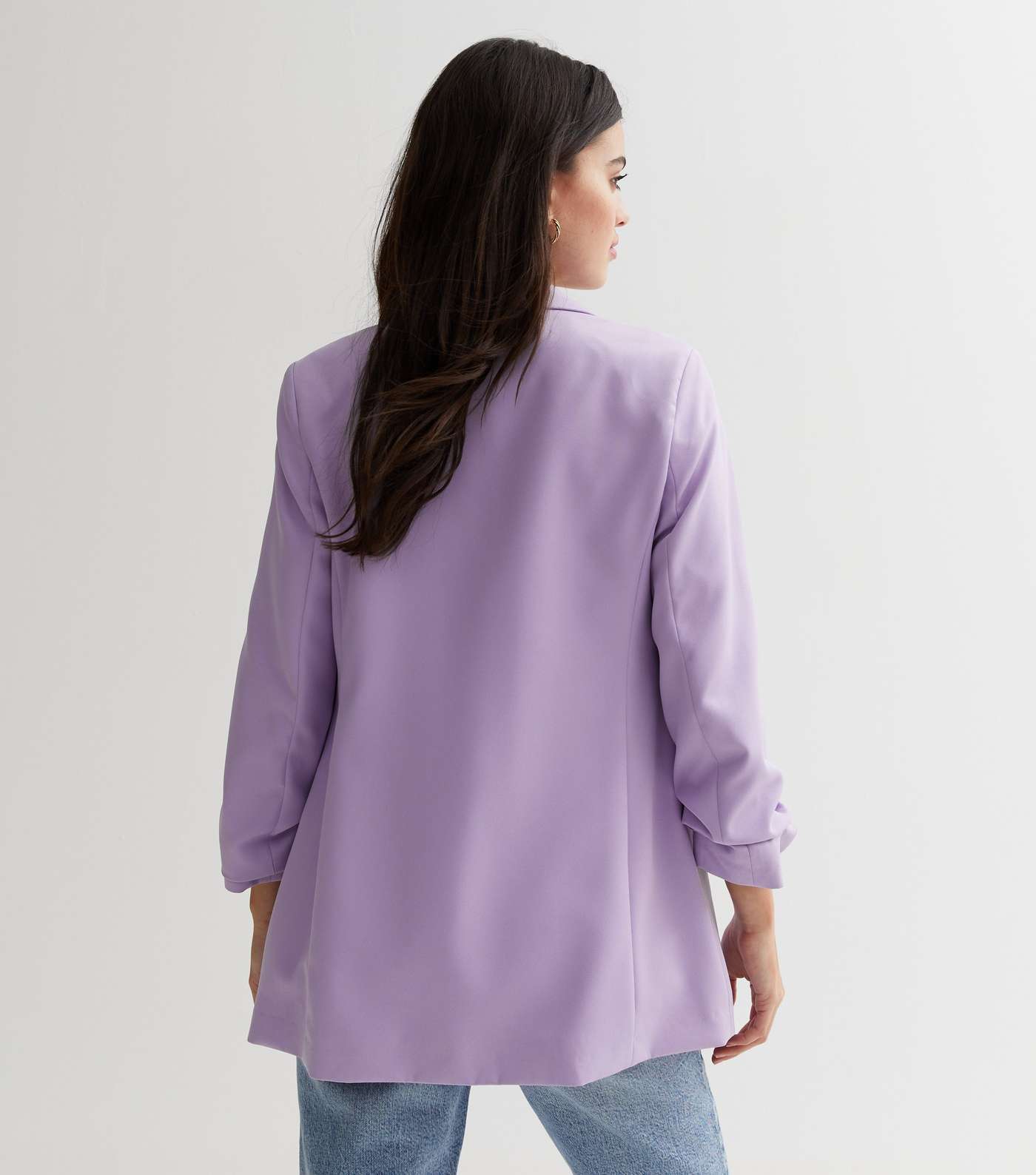 Lilac Ruched Sleeve Oversized Blazer Image 4