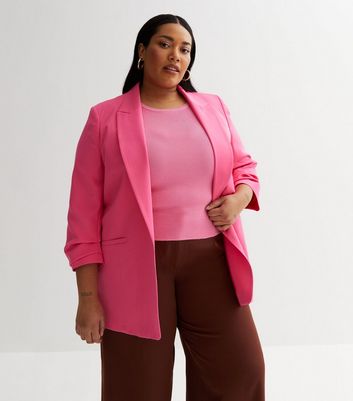 Hot Pink Ruched Sleeve Blazer