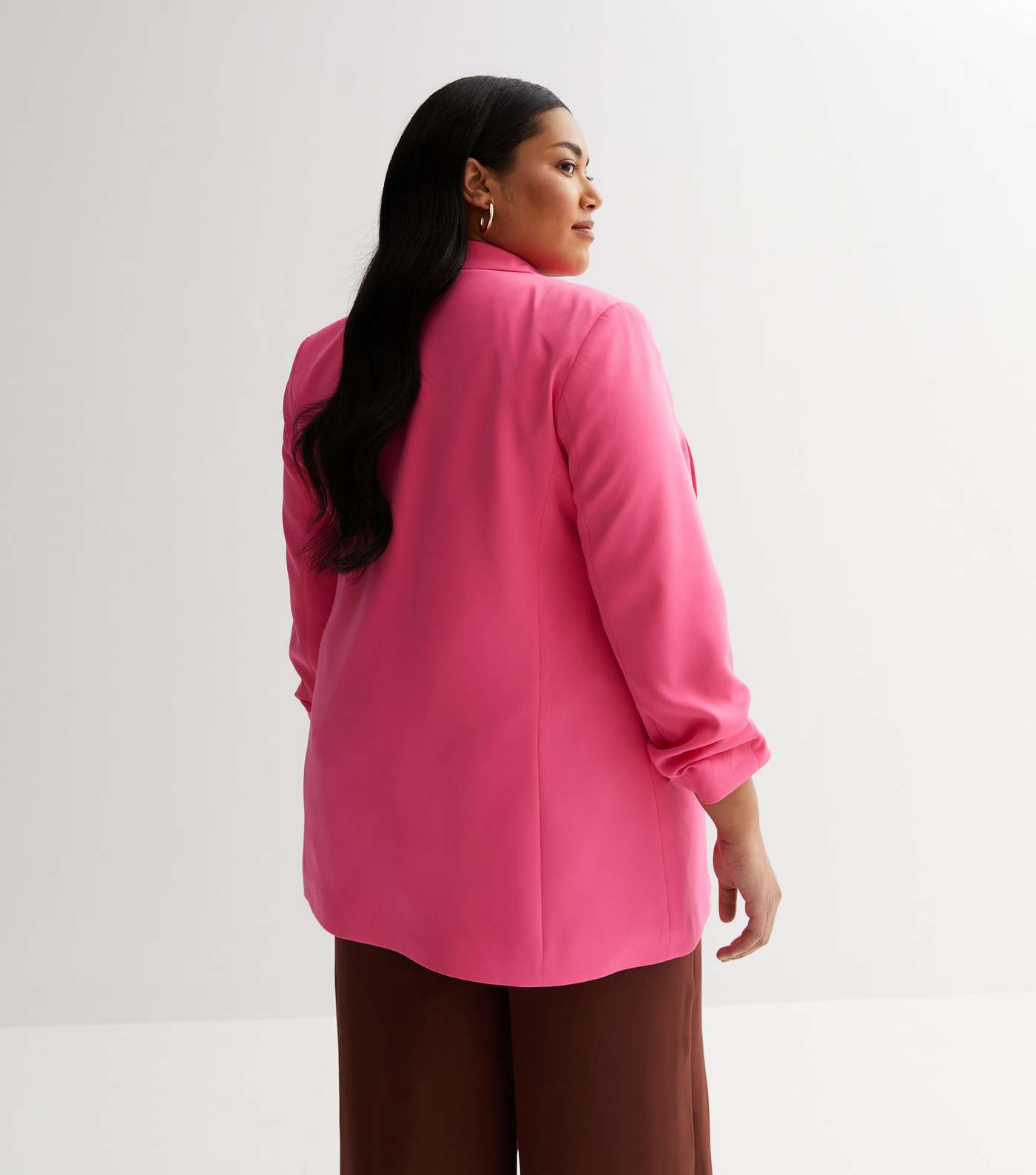 Bright Pink Ruched Sleeve Oversized Blazer Image 5