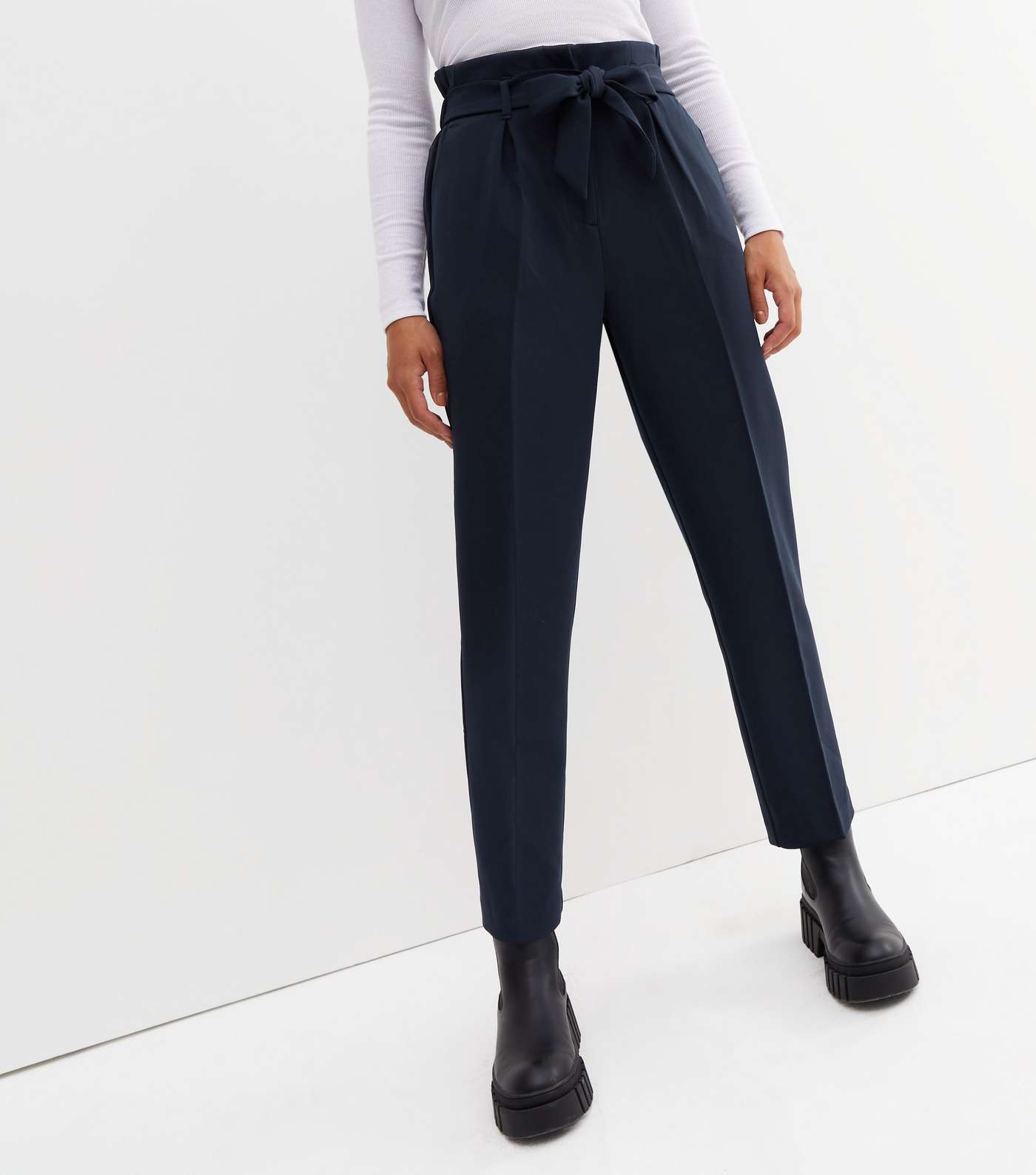 Navy High Tie Waist Trousers Image 2