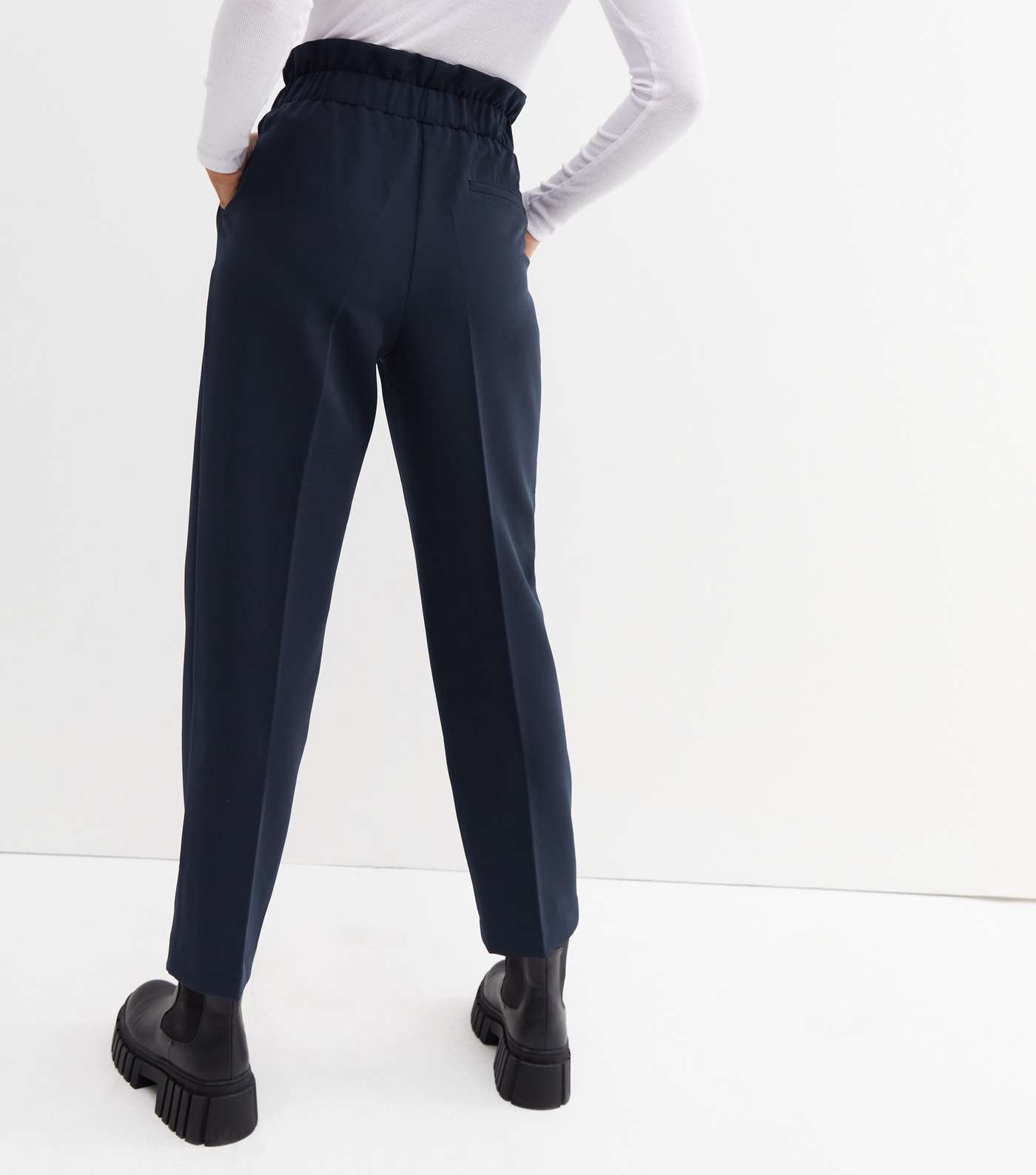 Navy High Tie Waist Trousers Image 4