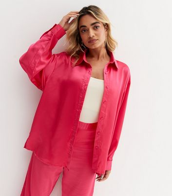 new look pink satin shirt