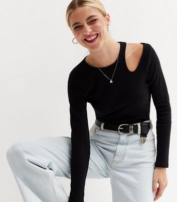 Black cut out shoulder top on sale