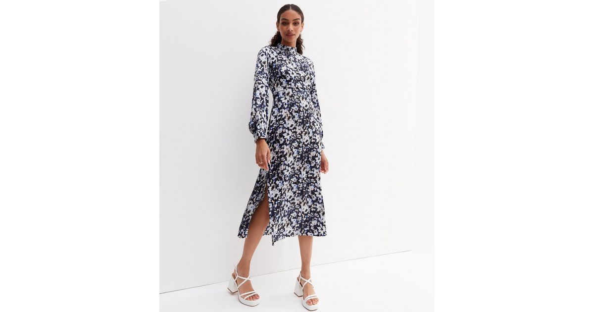 Blue Vanilla Black Floral High Neck Midi Dress | New Look