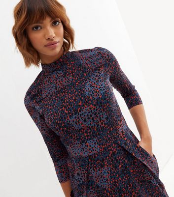 Blue vanilla red leopard store print high neck dress