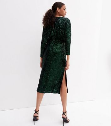Blue Vanilla Dark Green Sequin Plunge 