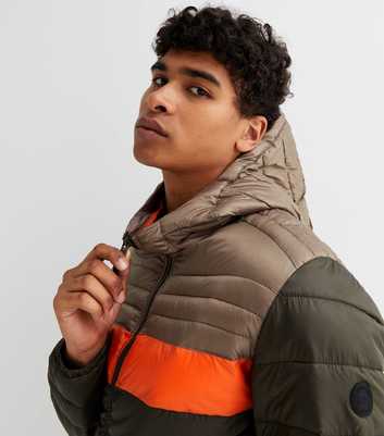 Jack & Jones Bright Orange Colour Block Hooded Puffer Jacket