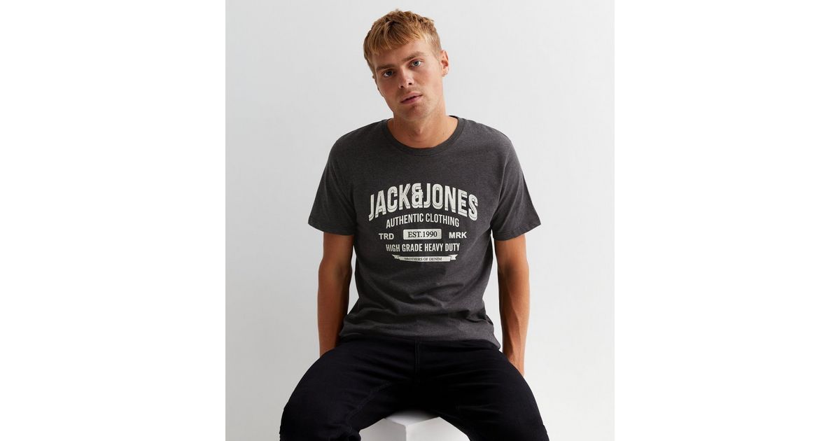 Jack & Jones Grey Marl Logo Crew TShirt New Look