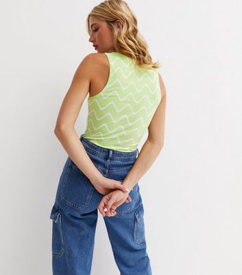 Green Wave Sleeveless Bodysuit | New Look
