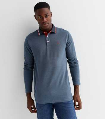 Jack & Jones Blue Stripe Long Sleeve Polo Top