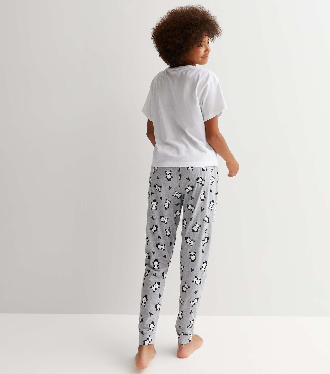 Girls White Jogger Pyjama Set with Panda Logo Image 4