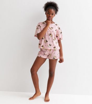 Girls Pink Pyjama Short Set with Pug Print