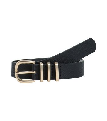 PIECES Black Leather-Look Keeper Belt New Look