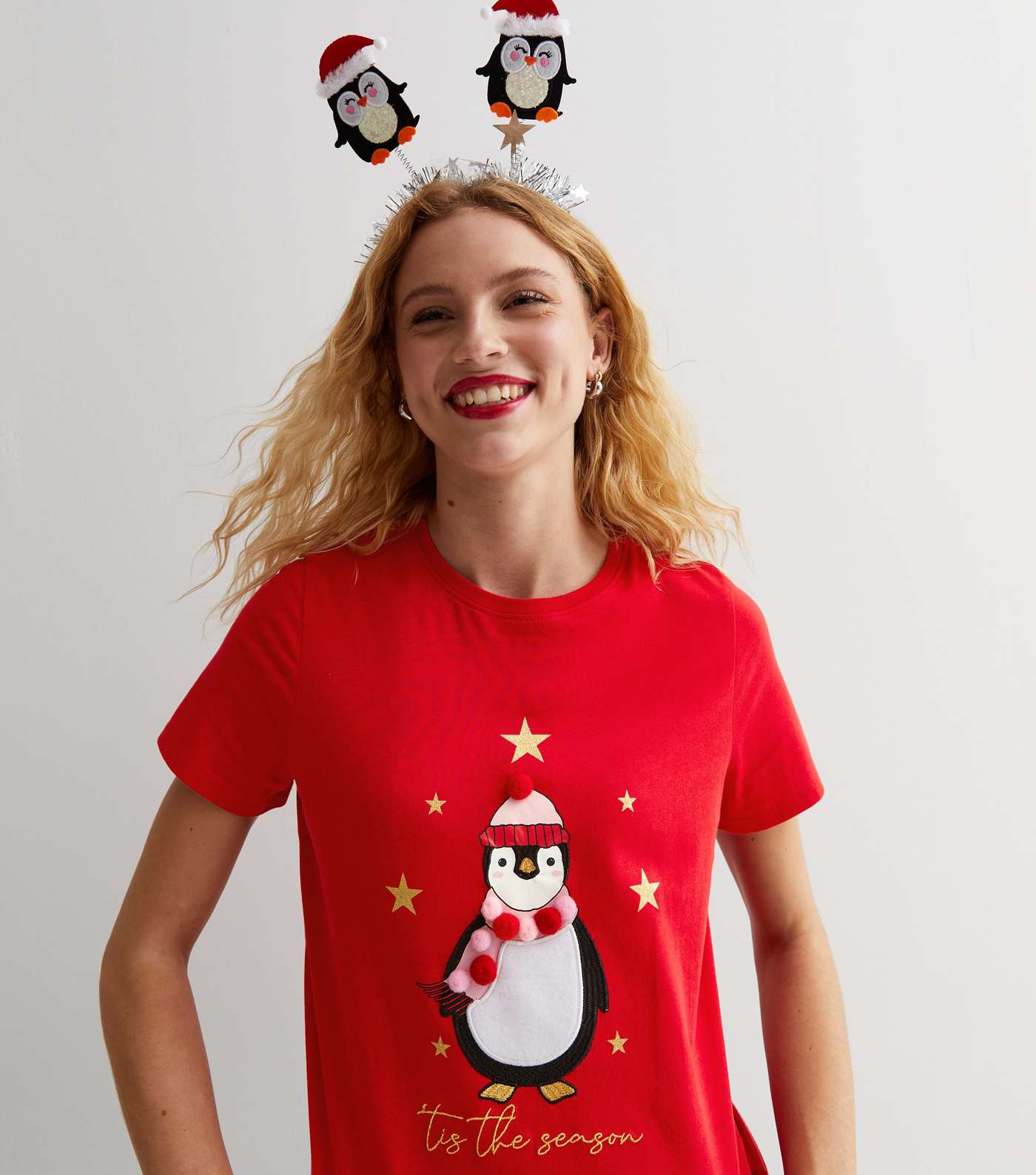 Red Tis the Season Penguin Logo T-Shirt