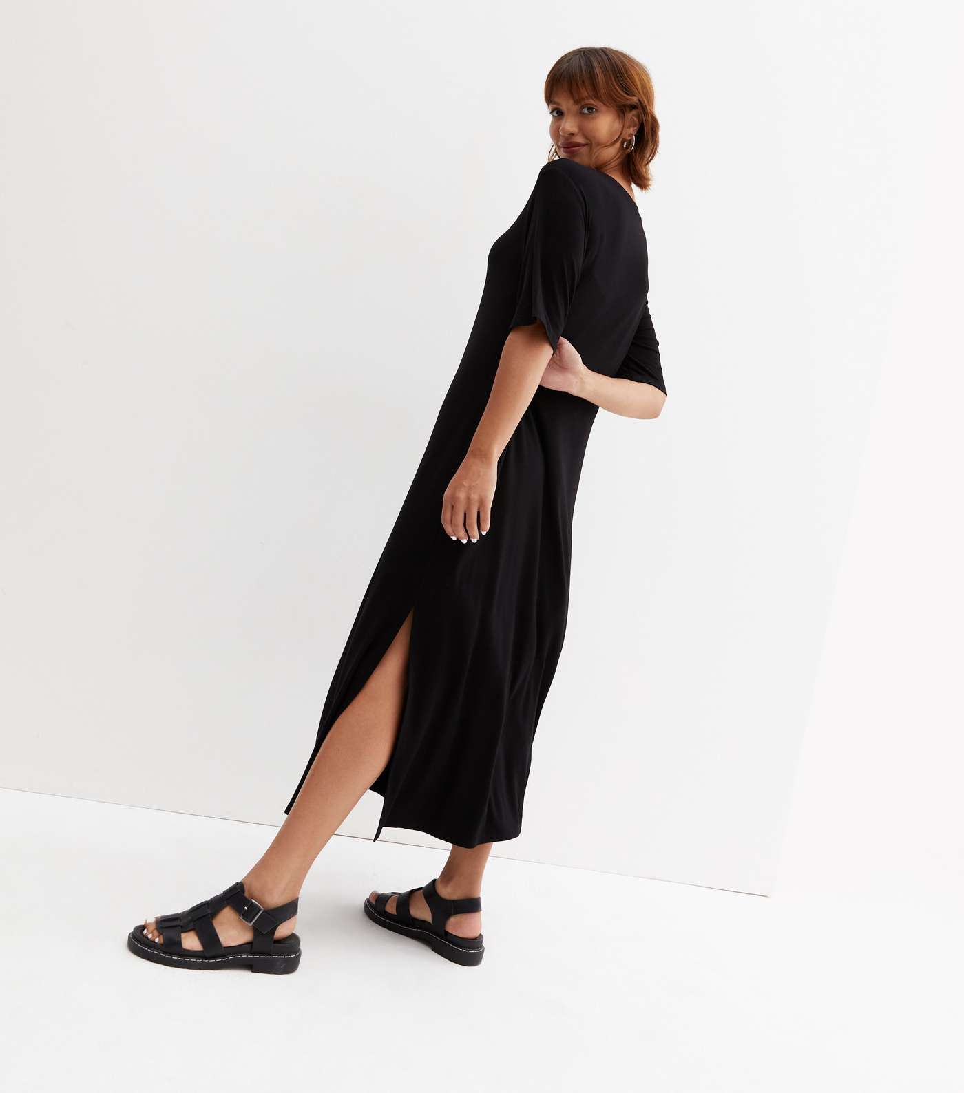 Black Jersey Oversized Midi T-Shirt Dress Image 4
