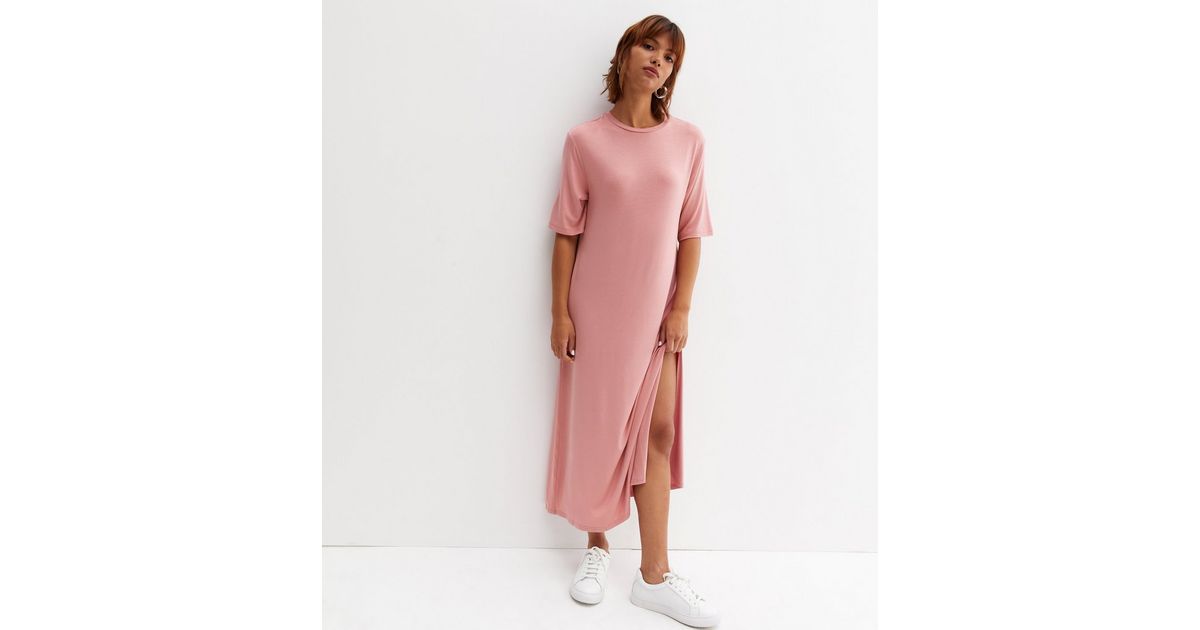 Mid Pink Jersey Oversized Midi T-Shirt Dress | New Look