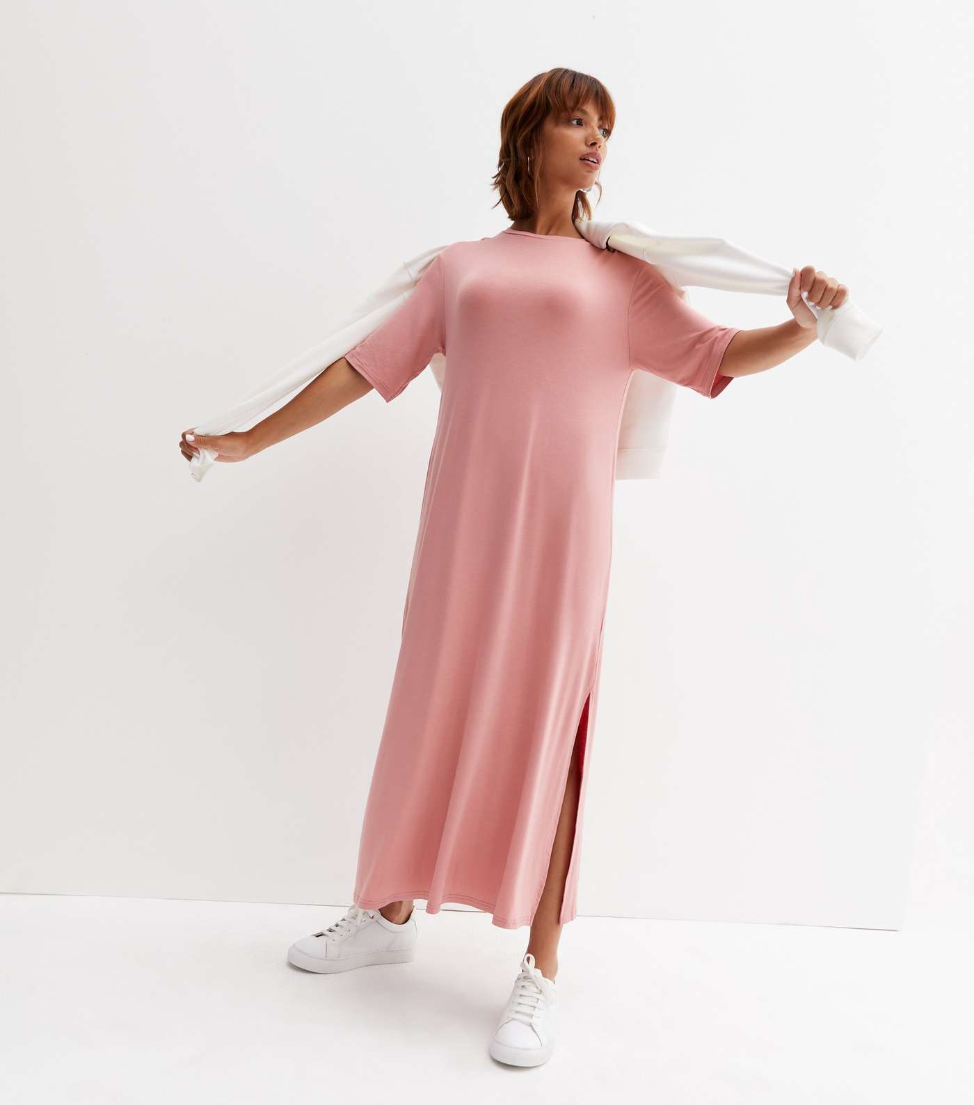 Mid Pink Jersey Oversized Midi T-Shirt Dress Image 2