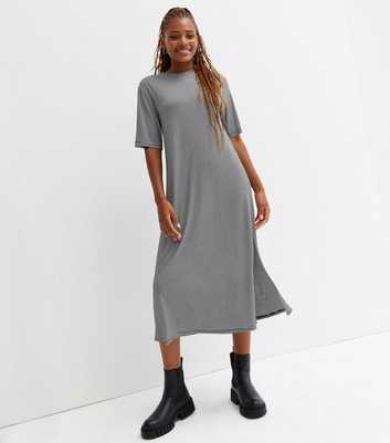 Black Stripe Jersey Midi T-Shirt Dress